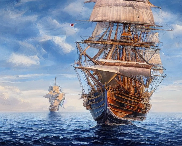00170-2162996099-higly detailed, majestic royal tall ship on a calm sea,realistic painting, by Charles Gregory Artstation and Antonio Jacobsen an.webp